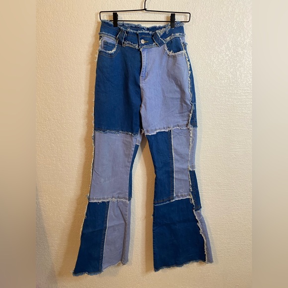 Denim Patchwork Flare Jeans - Picture 1 of 3